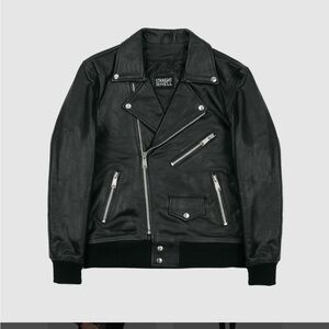 Straight To Hell Black Leather Bomber Jacket